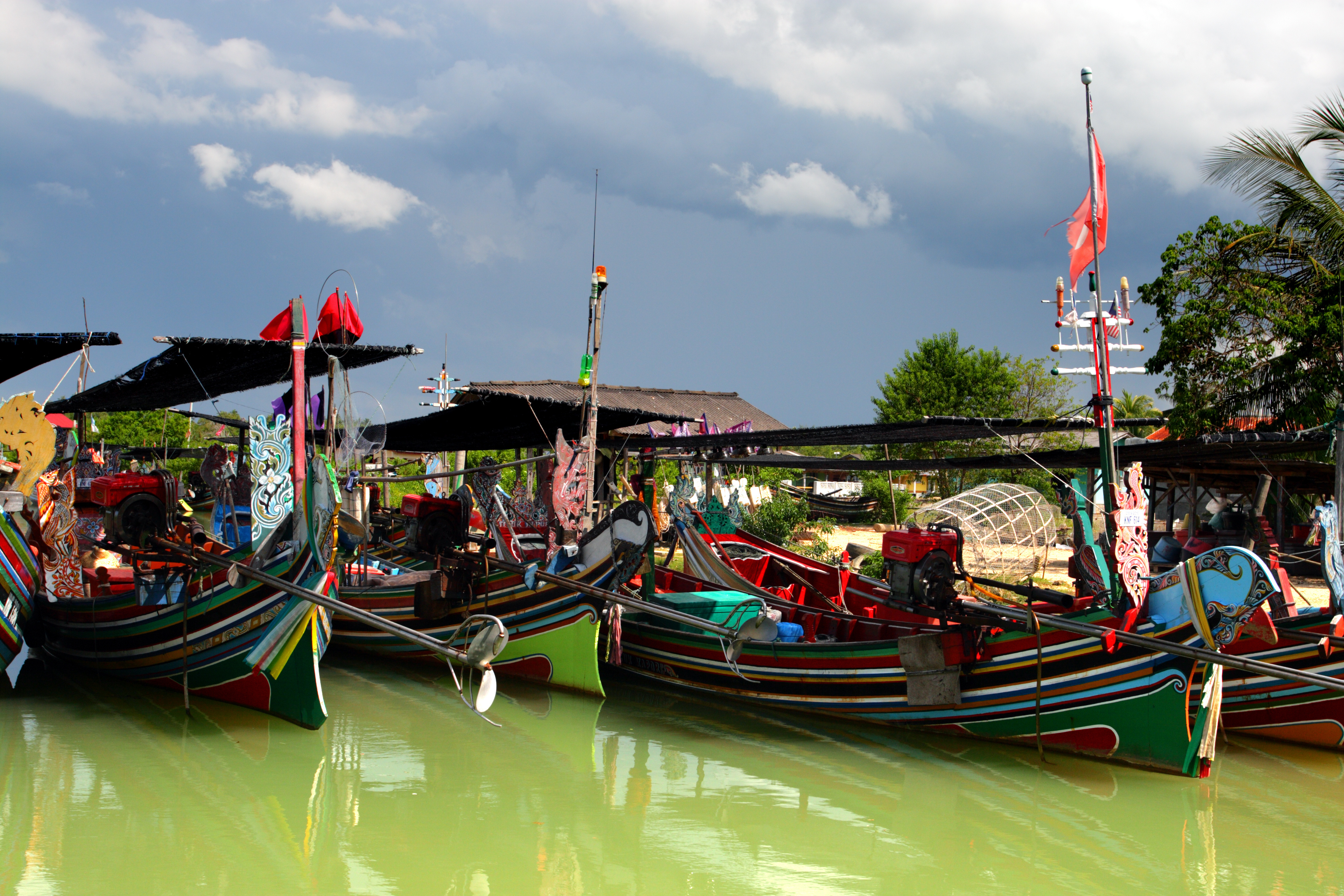 Colorful pattern of traditional fisherman boats in Kelantan, Malaysia.